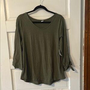 Green Tie Front Relaxed Blouse